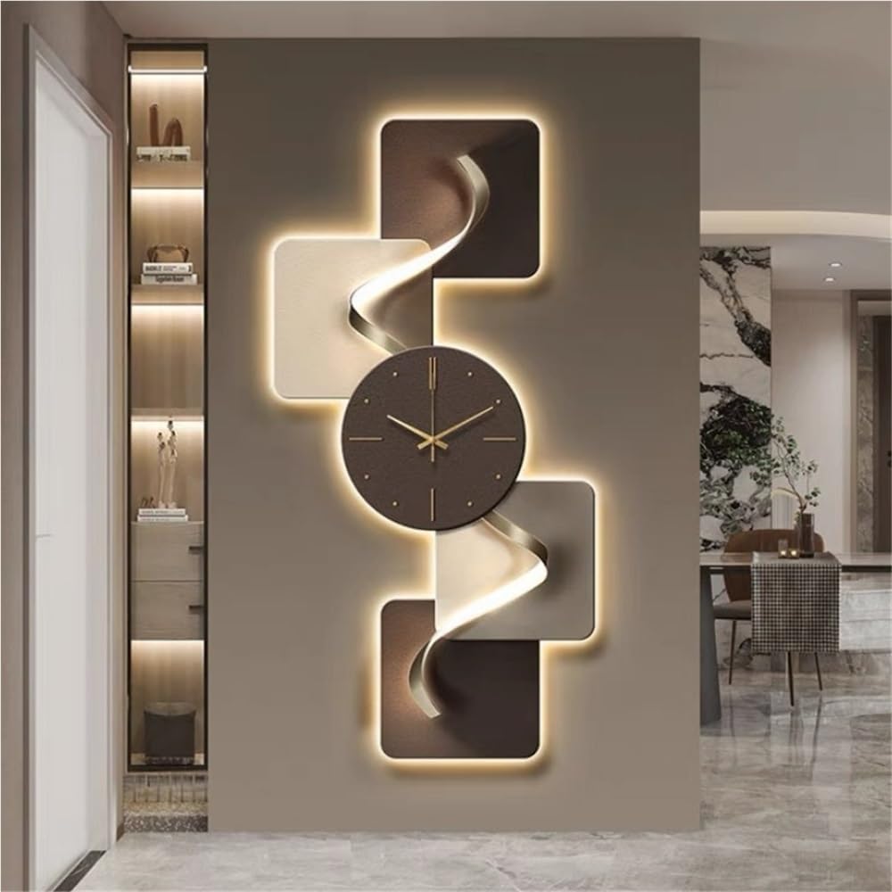 Modern Abstract Geometric Clock, Plug-in Power Supply Wall Decor with LED Light, Large Wall Clock for Living Room Decoration, 3D Wall Decor for Home Living Room, Bedroom, Entrance(B,100*50cm(39.4*19.7