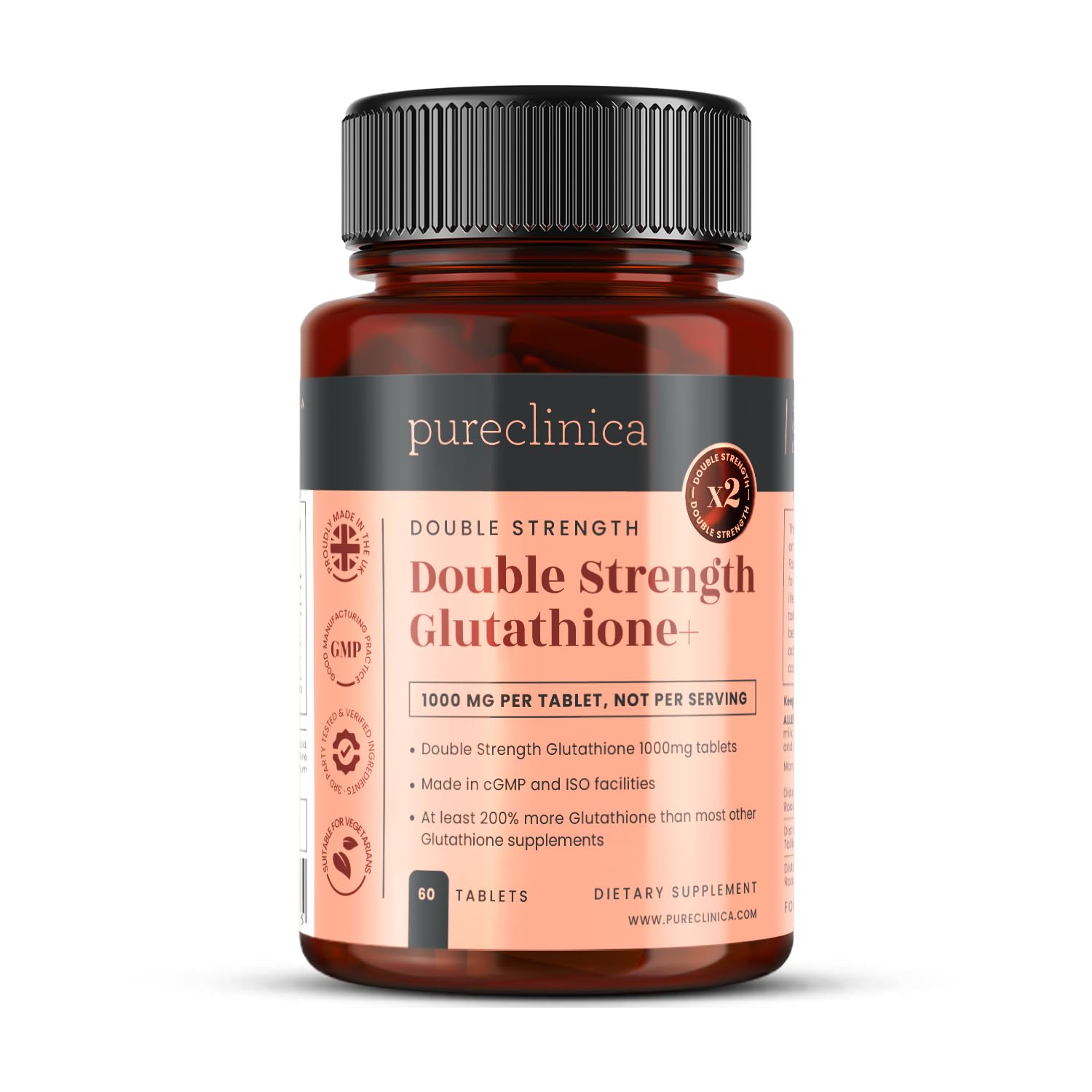 Pureclinica Glutatione a doppia forza x 60 compresse. Con 50 mg di glutatione, 300 mg di ALA e 200 mg di vitamina C per compressa Salute e cura della persona
