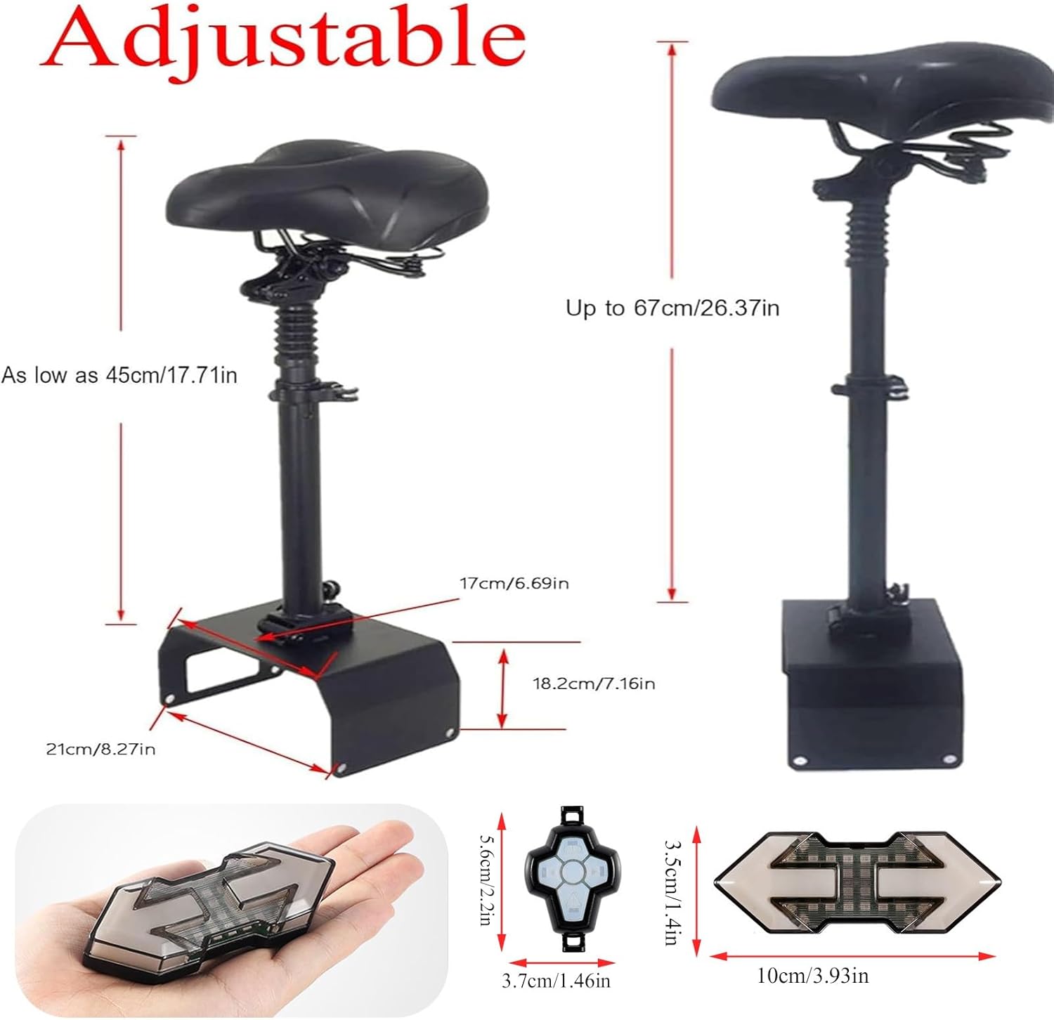 Adjustable Electric Scooter Saddle Compatible with Niu KQi3, KQi3PRO, KQi3MAX Folding Seat & E Bike Rear Tail Light with Turn Signals 5 Modes USB Rechargeable Remote Control Taillight, for Adults