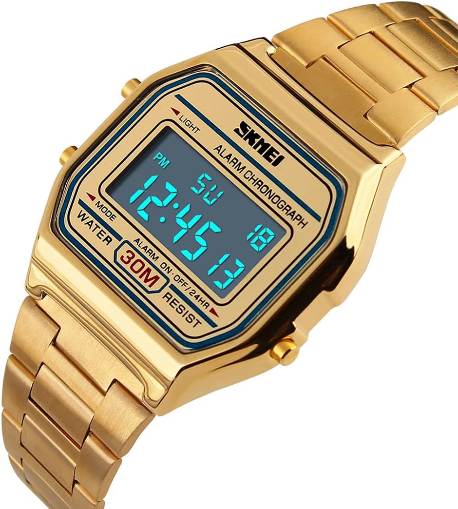 MASTOP Women's Classic Simple Petite Electronic Quartz Watch Stainless Steel Square Slim Led Digital Watch 1123 Gold image 2 of 7 B07T2G6DW7