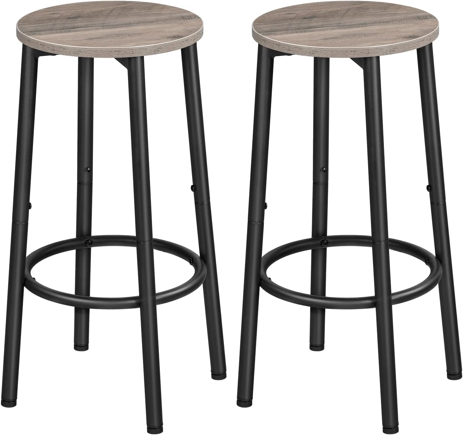 HOOBRO Round Bar Stools, Round Bar Chairs Set of 2, Kitchen High Bar Stools with Footrest, Kitchen Breakfast Stools for Dining Room, Party,Dining Room, Greige and Black EBG03BY01