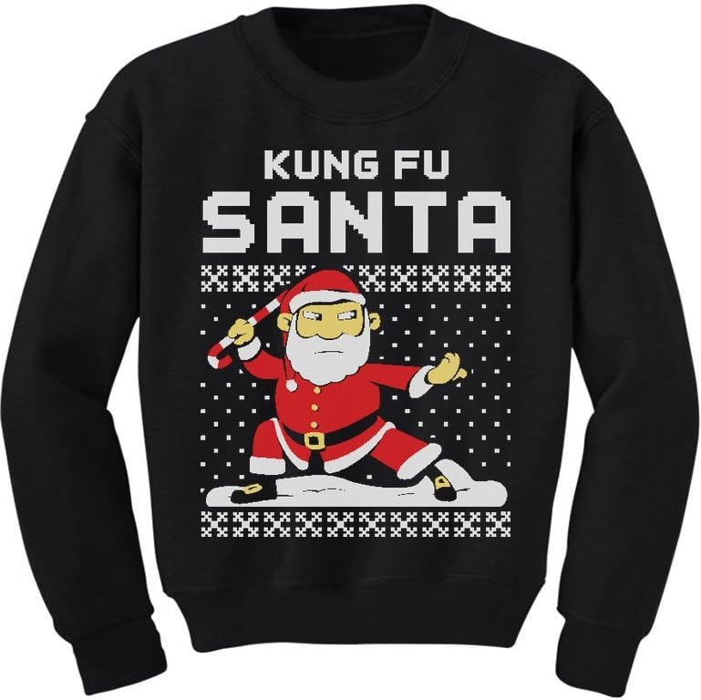 Tstars Kung Fu Santa Ugly Christmas Sweater Funny Toddler Kids Sweatshirts 5/6 Black