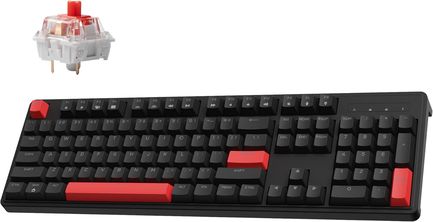 LEMOKEY X3 Wired Mechanical Gaming Keyboard, 100% Layout with QMK/VIA Programmable Keyboard, Red Switch,Red Backlit for Windows