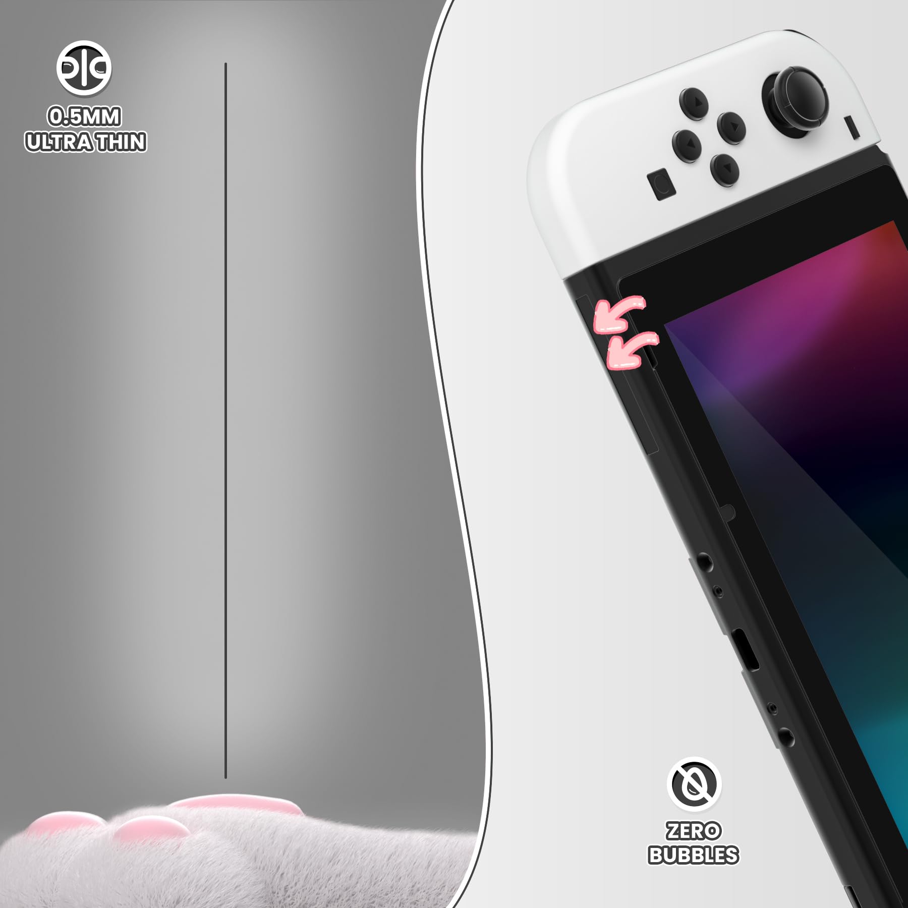 eXtremeRate Vetro Temperato per Nintendo Switch,2 Pezzi Pellicola Protezione Trasparente HD Chiaro,AntiGraffio,Anti-Impronta Digitale,Infrangibile,Senza Bolle-Nero
