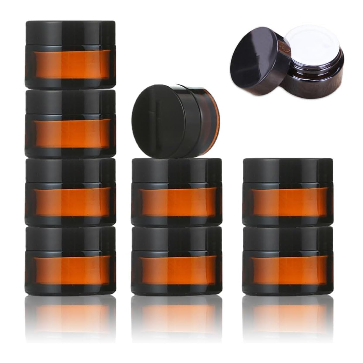 YANGWEN Pack of 10 Empty Amber Cream Jars, 10 ml Ointment Jar with Lid and Liner Cream Container, Cosmetic Jar