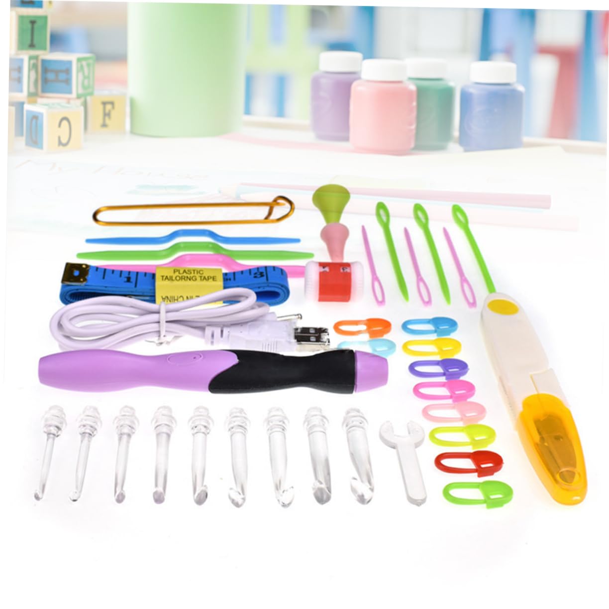STOBOK 38pezzi Uncinetti Led Con Aghi Per Lavorare Maglia Strumenti Di Cucito e Accessori Per Lavori Manuali Include Scissors e Contatore Di Righe