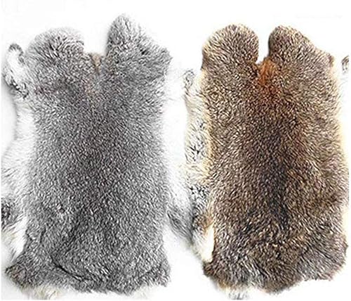 2 piezas de piel de conejo curtida natural, piel de conejo con cuero de calidad de costura, (gris natural + amarillo pajita)
