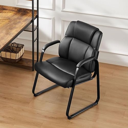 Miniatura 2 de Silla de sala de conferencias de piel sintética, sillas de respaldo alto con brazos acolchados y sin ruedas, silla de invitados para sala de espera