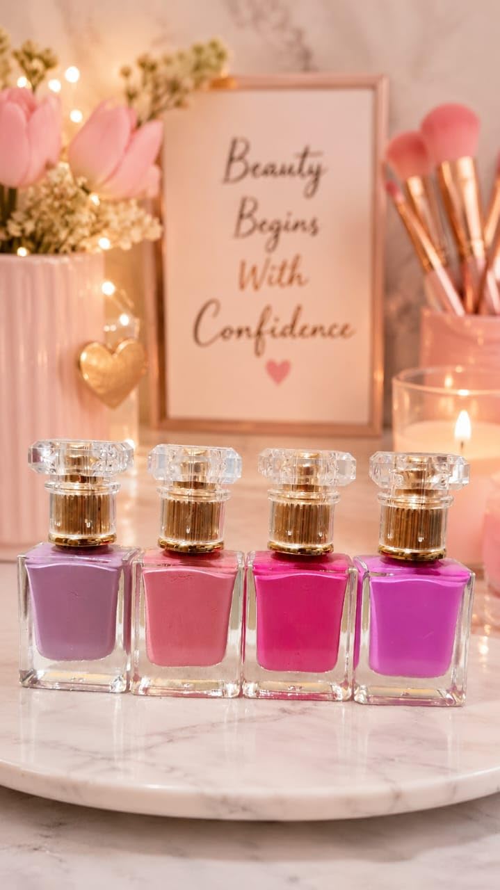 Pack of 4 Nail Polish Combo Set | Long Lasting Quick Dry Glossy Nail Paint | High Shine Smooth Finish | Trendy Lavender, Dusty Rose, Magenta Pink & Purple Bloom Shades | Gift for Women & Girls-image-12