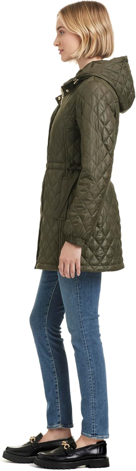 kate spade new york Women's Water Resistant Quilted Hooded Jacket With Adjustable Waist