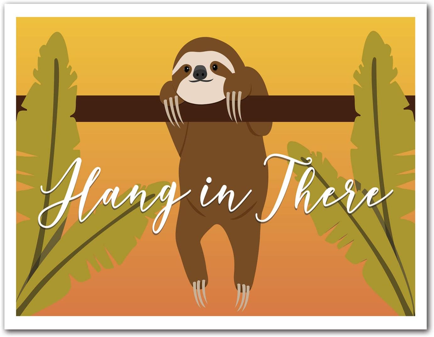 Hang In There Sloth Encouragement Notecards 12 Count - Blank Inside with Envelopes - A2 Size (5.5”x4.25”)