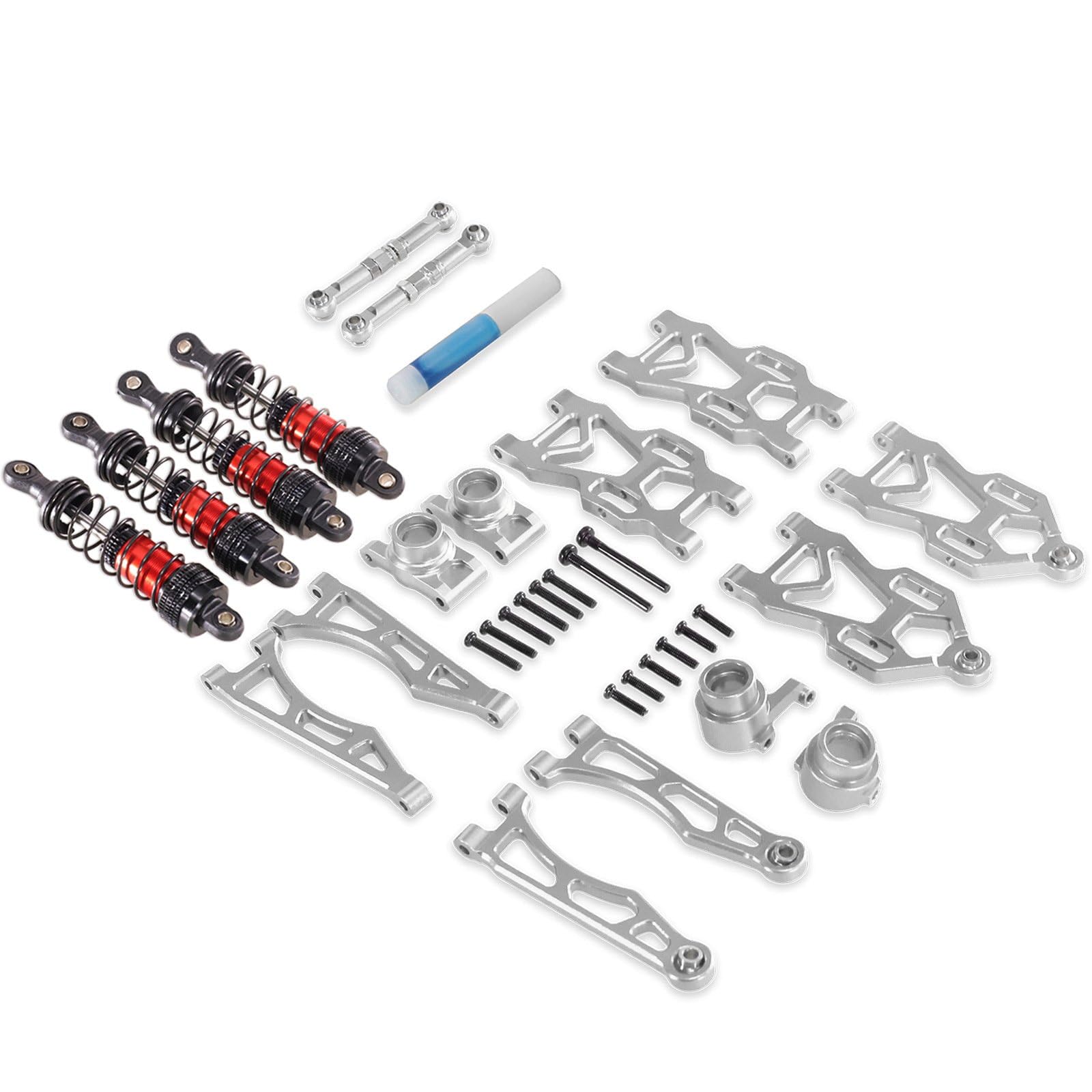 Vehicle Compon Kit Sospensione Auto Radiocomandata Ammortizzatori in Alluminio Regolabili Tiranti Robusti Snodi Sterzo CNC Pacchetto Aggiornamento, Silver