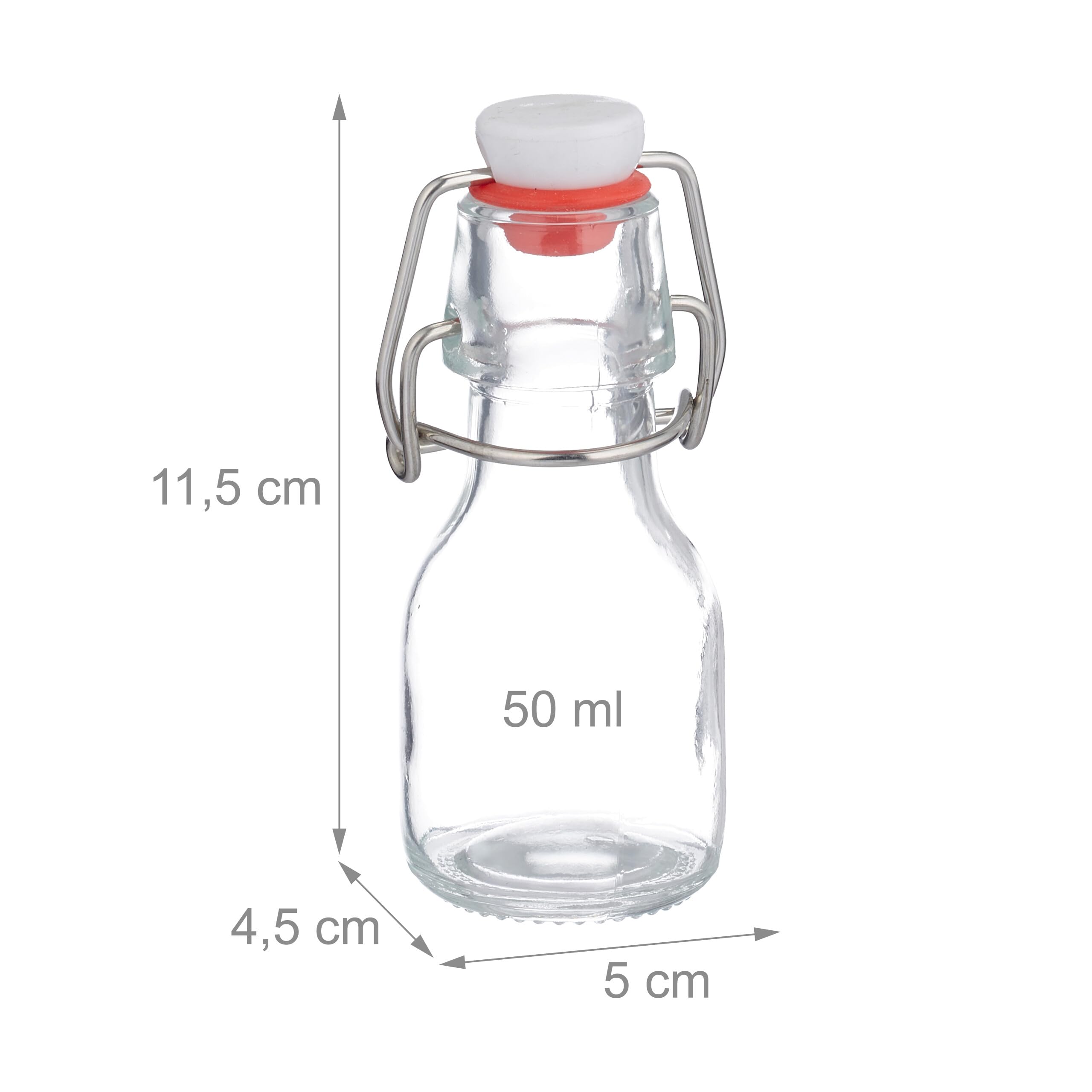 Relaxdays Małe butelki, zestaw 20 sztuk, 50 ml, szklane butelki do napełniania, na likiery i oleje, zamknięcie pałąkowe, przezroczyste