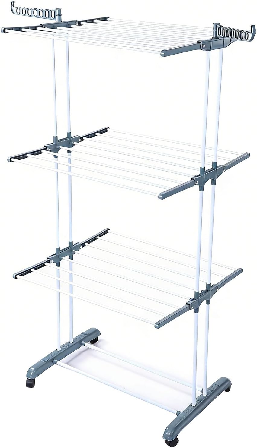 AUNMAS Foldable Clothes Drying Rack, 3 Tier Laundry Drying Rack with Wheels Space Saving Clothes Hanger for Bed Linen Clothing