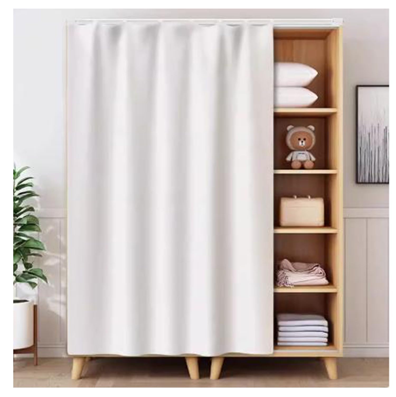 BLUEZY Cortinas De Armario, Cortinas De Gabinete para Estantes, Cortinas De Puerta A Prueba De Polvo Tipo Riel, Cortinas De Estantería, Sin Cortina De Polvo De Puerta De Armario B,120x150cm(L x H)