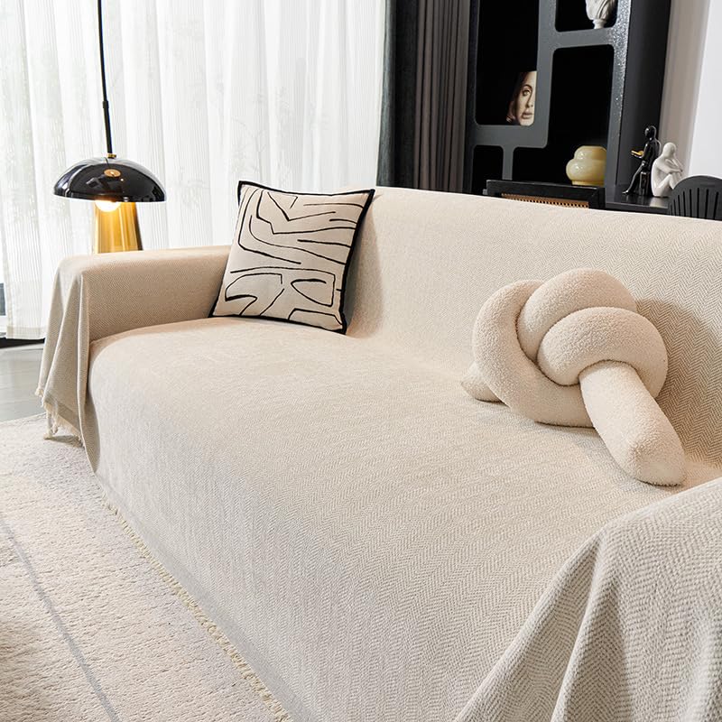 Keluma ソファーカバー マルチカバー 北欧風 おしゃれ 滑り止め 多機能 汚れ防止 犬猫対策 ベッドカバー カウチ ベッドカバー 毛布 柔らかい 通気 洗える 四季通用 (ベージュ, 230*180CM)