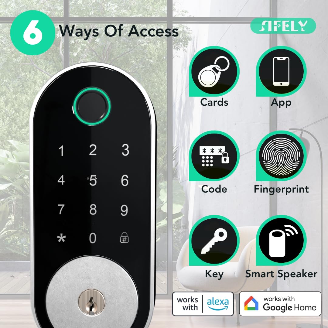 Serratura intelligente WiFi integrata con tastierino: serratura Sifely Keyless Entry, tastiera digitale, catenaccio elettronico con accesso a impronte digitali e codice, blocco automatico, facile da