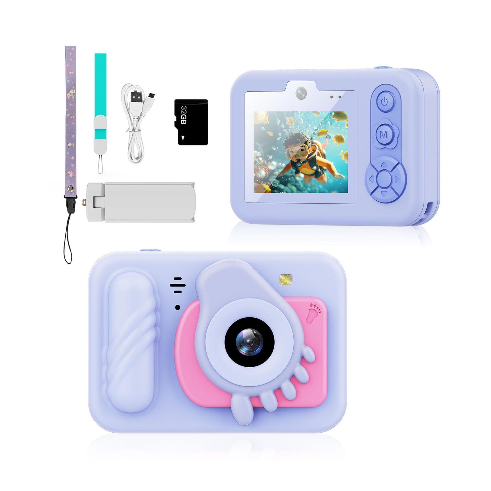 Cámara de aventura para niños, pantalla LCD de 2.4 pulgadas, tarjeta de memoria de 32 GB, juegos integrados, efectos divertidos para pequeños fotógrafos, cámara digital para niños