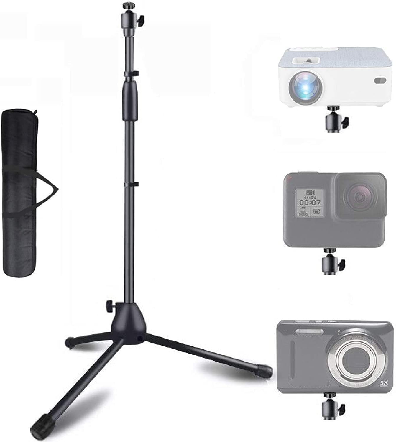 Laptop Projector Tripod Stand, Universal Laptop Floor Stand Height Adjustable Up to 57 Inches,Adjustable Tripod Mount Floor Stand, For Webcam, Small Camera, Tray, Projector, GoPro, With Carry Bag