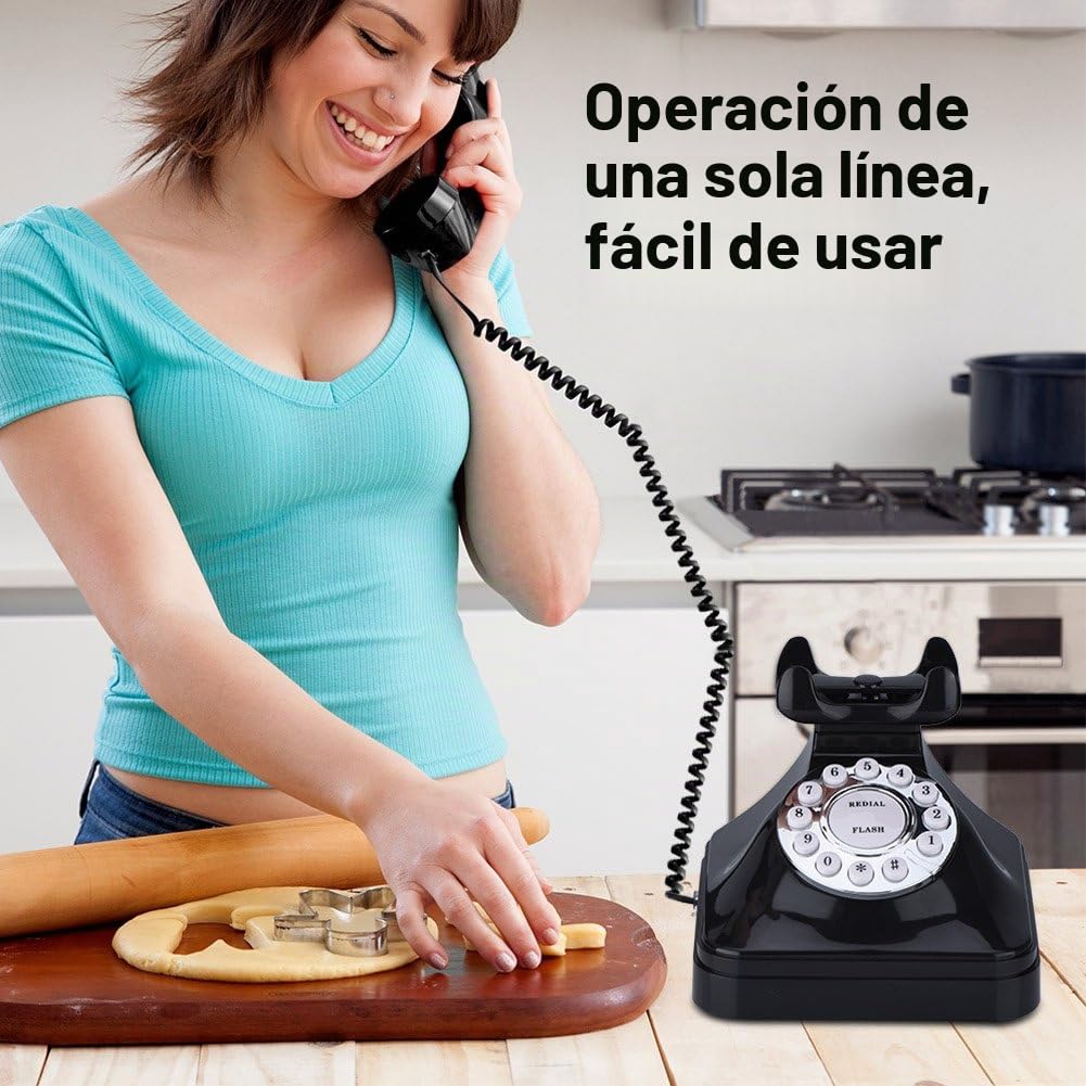 Tosuny Teléfono fijo vintage con cable, clásico con funciones como flash, rellamada y reserva (negro)