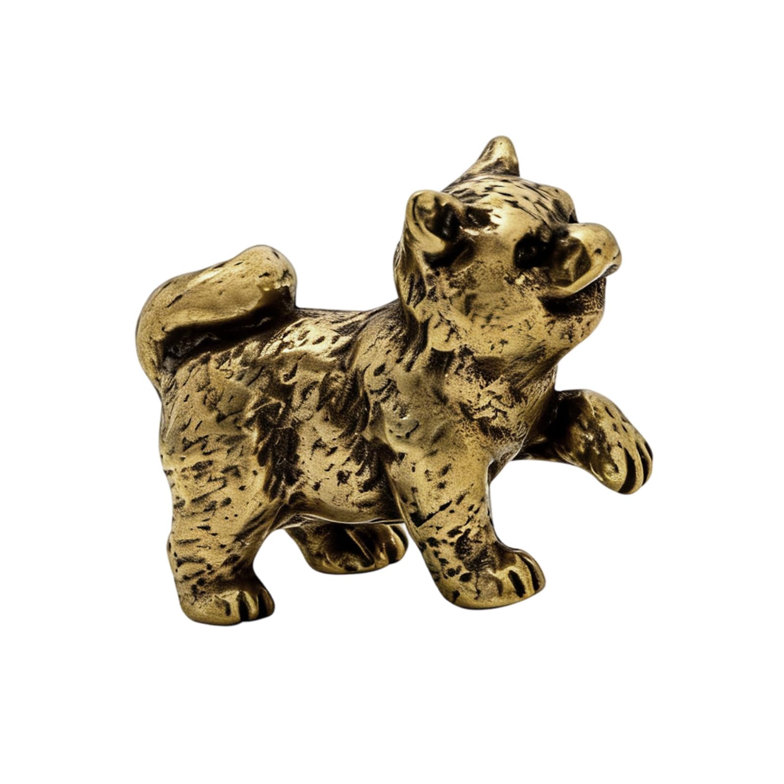 OSNIYAW Miniature Brass Chinese Rural Dog Statue Fengshui Ornament for Home Decoration Dog Statue Brass