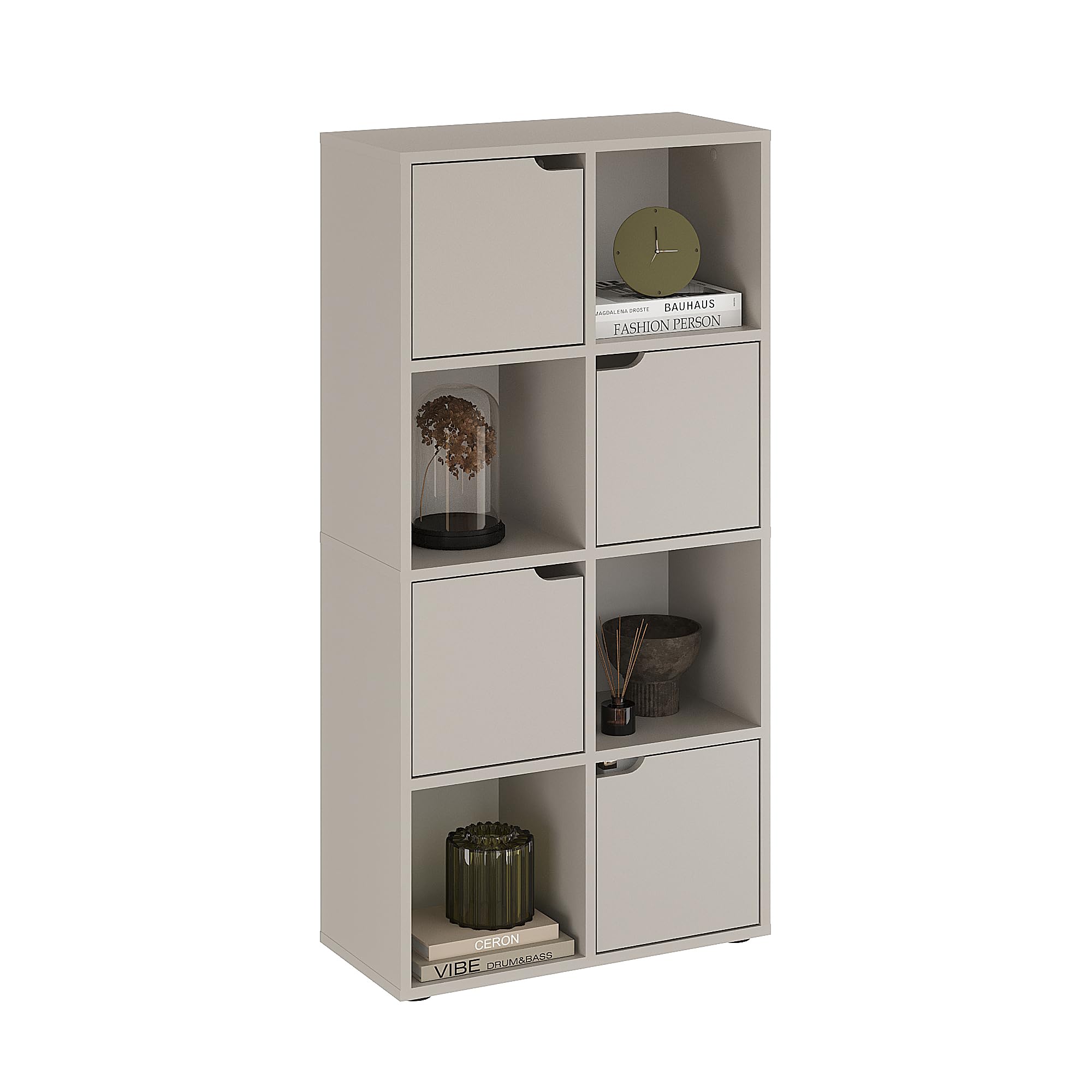 KOMTO Bücherregal Kaschmir – Würfelregal mit 4 Türen und 8 Fächern, Bücherschrank, Aufbewahrungsregal, Raumteiler Regal für Büro, Schlafzimmer und Wohnzimmer | Shelf8 60 x 30 x 122