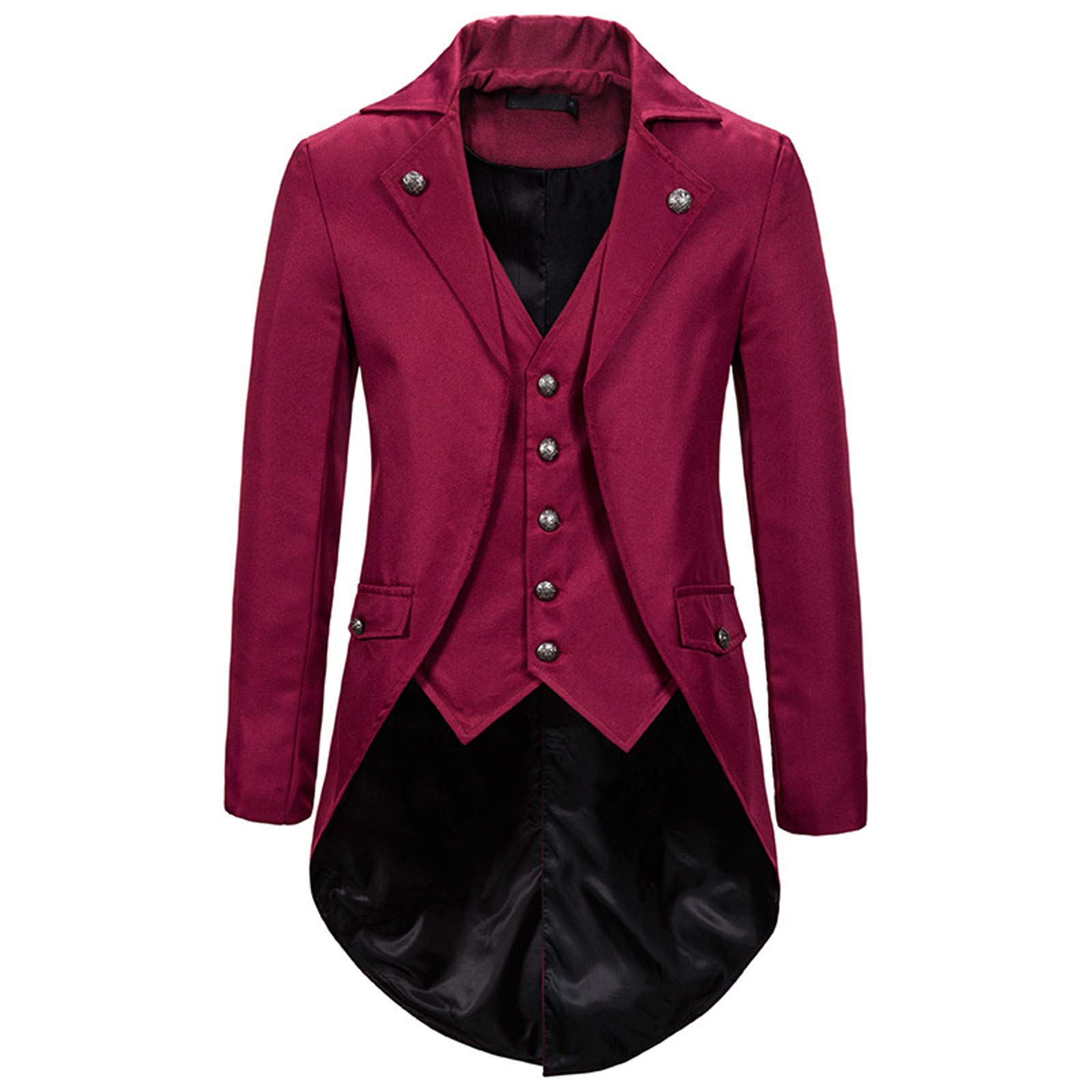 Cappotto Steampunk Gotico Uomo Vintage Moda Cappotto Da Passeggiata Vittoriano Costume Carnevale Ricamato Elegante Giacca Lunga, rosso, L