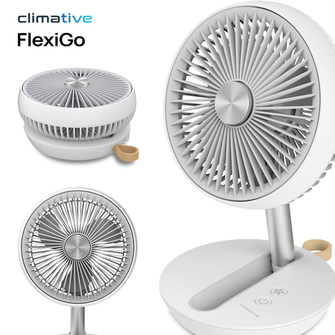 Tischventilator Sehr Leise Ø 19cm USB Ventilator Akku 15h Table Fan FlexiGo Faltbar 4 Modi 400 m³/h 180° Verstellbar Ventilator Camping & Büro Weiß