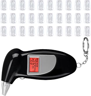 Funmo Alcoholimetro, Portátil Precisión Alcoholemia Test, Alcoholímetro Homologado con Pantalla Rojo Digital LCD y 30 Boquillas, Alcoholímetro Profesional para Policial y Uso Doméstico