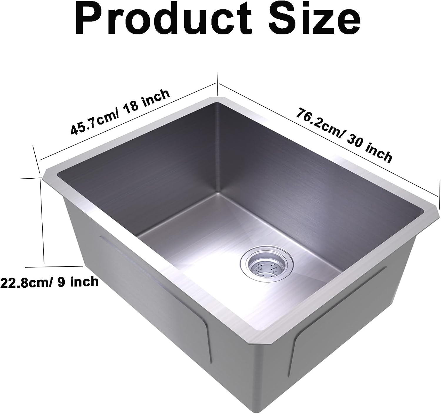 Kitchen Sink 30x18 Inch Undermount Sink 304 Stainless Steel 16 Gauge Single Bowl 9" Deep Handmade Kitchen Sinks Set with Accessories