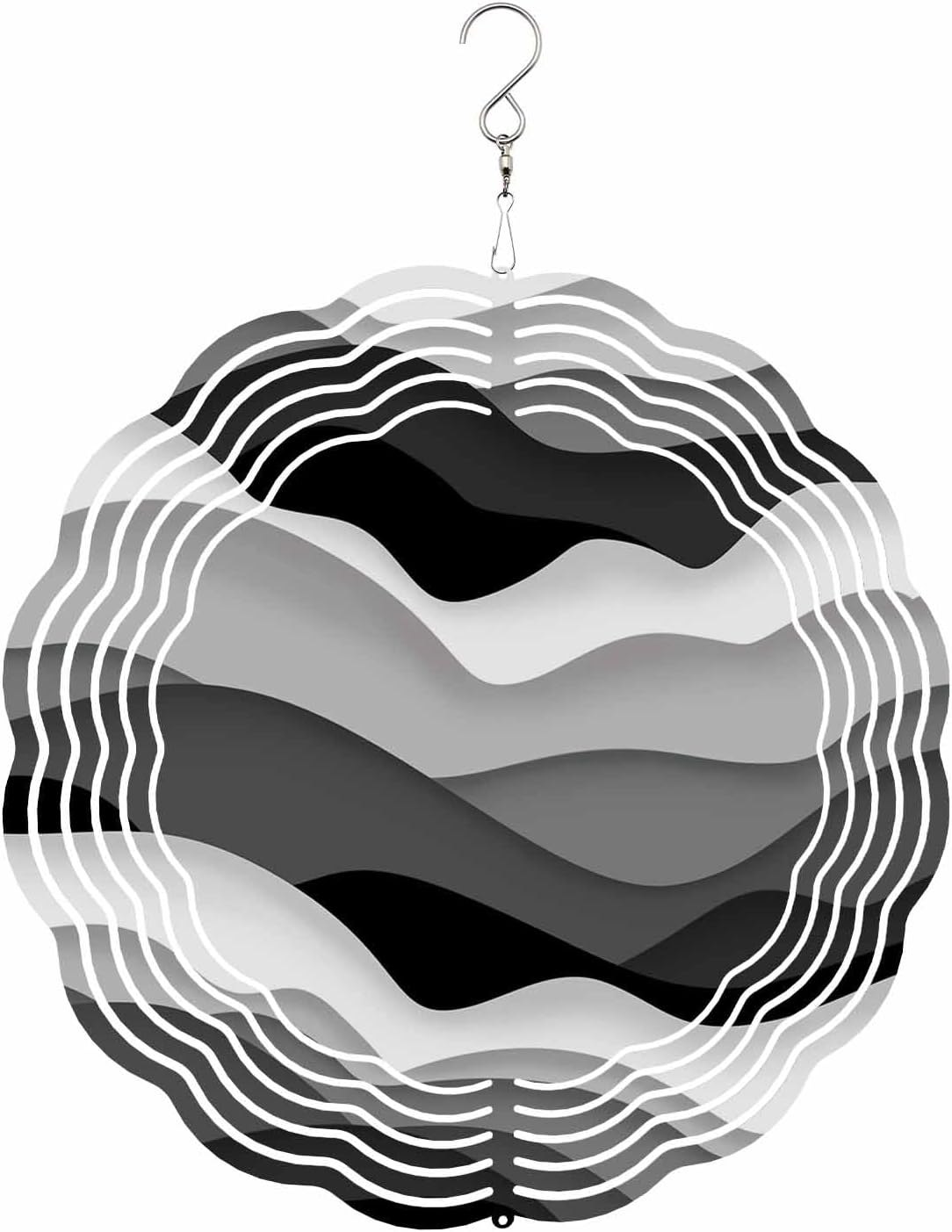Abstract Wind Spinners, Modern Geometric Ombre Turquoise Ocean Wave Stripe Hanging Wind Spinners for Yard and Garden 3D Stainless Steel Metal Sculptures Crafts Ornaments 12 Inch