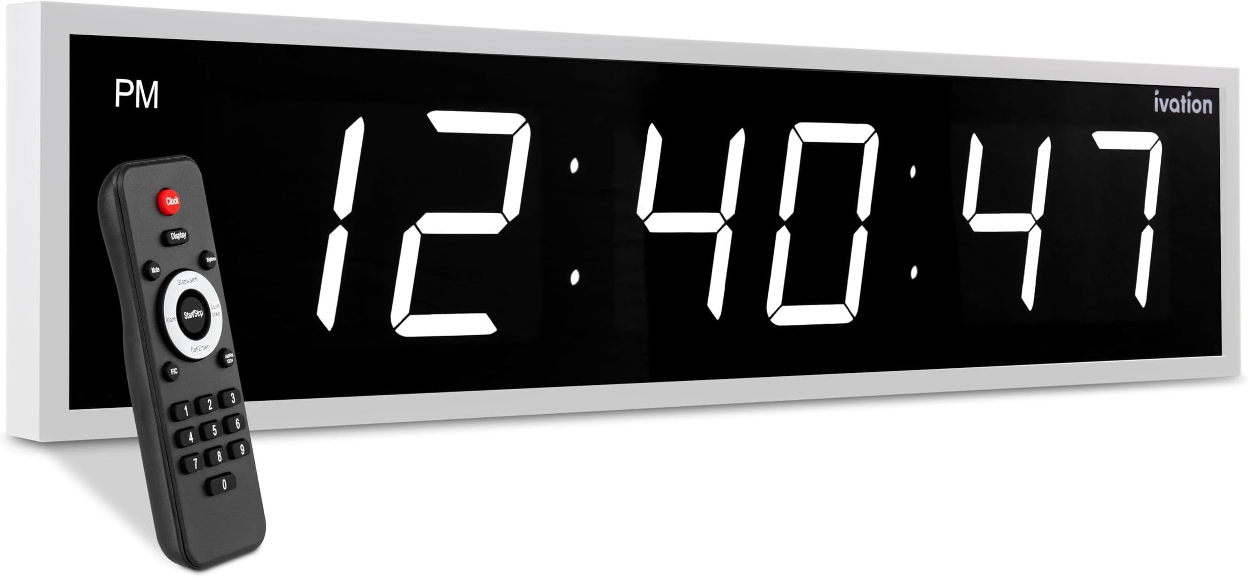 Oversized 36" Large Digital LED Clock | Big Digital Clock w/Multi-Function Display – Stopwatch, Timer, Alarms, Temp & Date | 6 Brightness Levels, Time Memory & Remote (White)