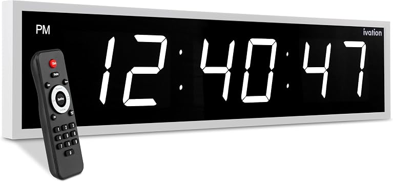 Ivation Oversized 36" Large Digital LED Clock | Big Digital Clock w/Multi-Function Display Stopwatch, Timer, Alarms, Temp & Date | 6 Brightness Levels, Time Memory & Remote White