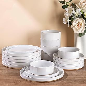 AmorArc Ceramic Dinnerware Set for 6 | Speckled Stoneware Plates and Bowls with Rustic Terracotta Underside| Scratch Resistant,Dishwasher & Microwave Safe Dishes Sets- 18pcs White