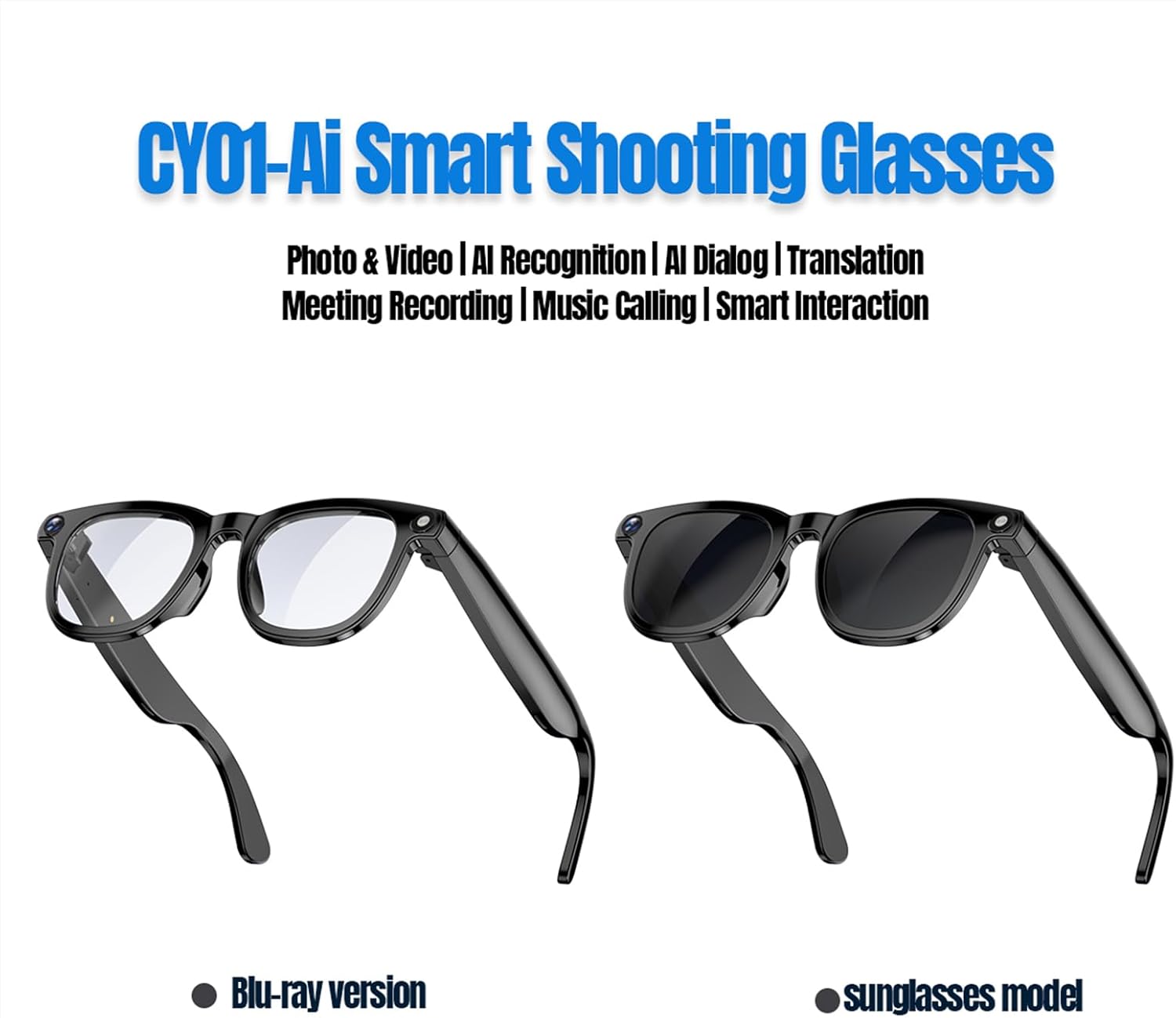 AI Smart Glasses with HD Camera , 800W Camera Glasses,AI Real-Time Translation, Bluetooth 5.3 Audio for Photos & Videos, Assistant Conversation, Suitable for Vlogging,Cycling, Hiking Travel, Business