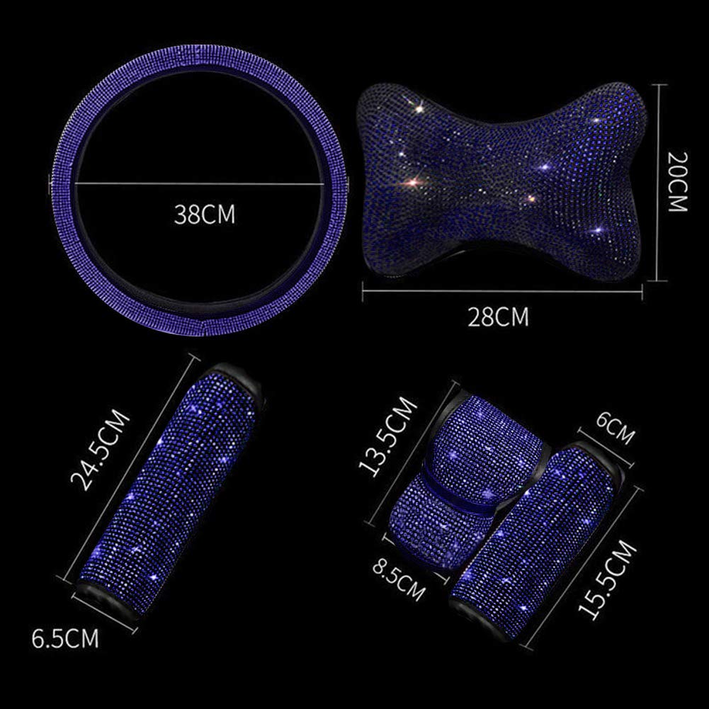 ihreesy Blue Rhinestone Car Tissue Box,Bling Bling Shiny Colorful Car Protective Diamond Cover Universal Vehicle Decoration Accessories Set for Women Girls