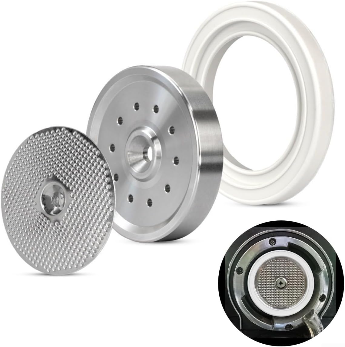 58mm For Breville Espresso Machines Coffee Machine Shower Screen Holder Set Enhanced Pressure Extraction Stainless Steel Wide Compatibility Effortless Cleaning Silver White