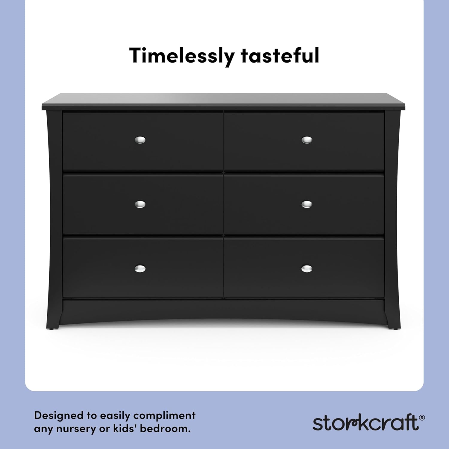 Storkcraft Crescent 6-Drawer Dresser (Black) – GREENGUARD Gold Certified, Black Dresser for Bedroom, Kids & Nursery Storage Chest, Safety Interlocking Drawers, Pre-Installed Tracks, Kids Chest