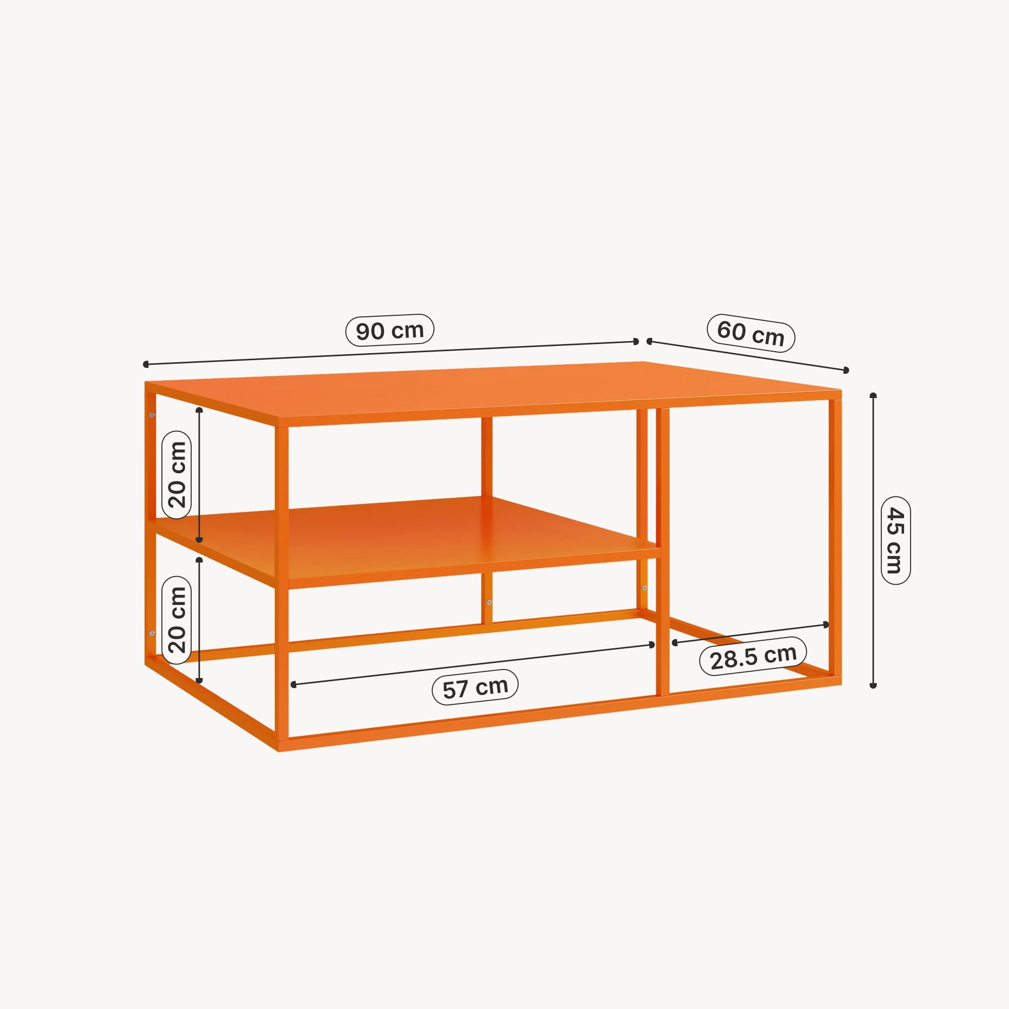 [en.casa] Couchtisch Solund Beistelltisch Metall Orange Wohnzimmertisch mit Stauraum 90 x 60 x 45 cm Sofatisch rechteckig Kaffeetisch