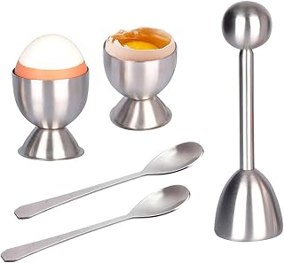 Juego de 5 cucharas para huevos, hueveras, de acero inoxidable, para huevos duros y blandos, color plateado