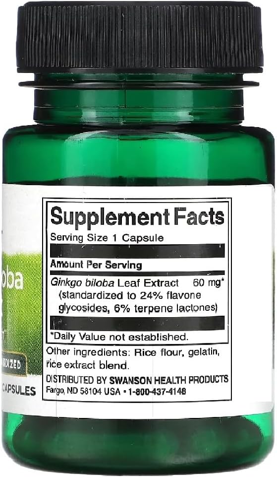Swanson – Ginkgo Biloba Extract | Standardized to 24% Flavone Glycosides | Traditional Plant Support for Mental Focus – 30 Capsules