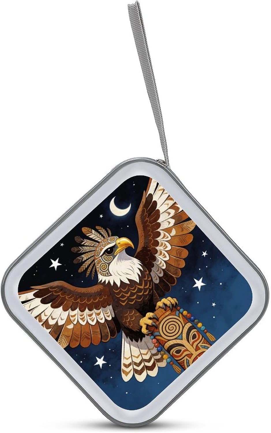 The Eagle Spirit Keeps Watch at Night CD Case Holder 40 Capacity DVD Case Wallet Portable Hard Plastic Disc Cases Storage Binder Large Storage Disc Wallet Bag with Zippers for Car Home Office Travel