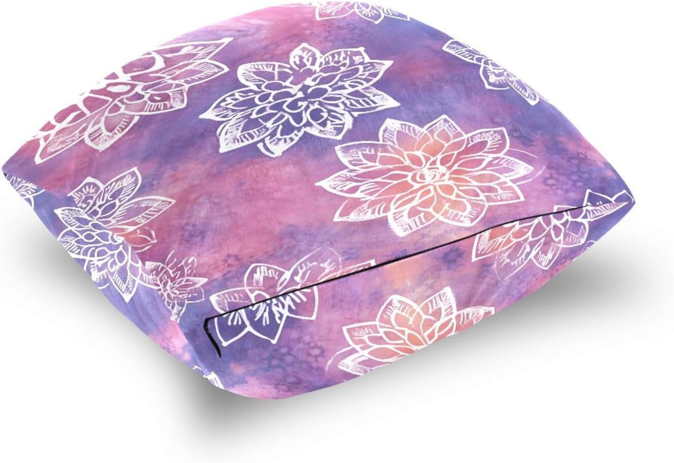Decorative Throw Pillow Covers Pack of 2, Tie Dye White Mandala Purple Velvet Throw Pillow Cases for Couch Pillows Cover Bedroom Outdoor, Pillows Covers 18x18 Inch