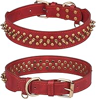 Vista 9 de Serijoars Collar para perro con pinchos, de piel sintética suave con remaches de hongos, collar ajustable para cachorros (XS, marrón)