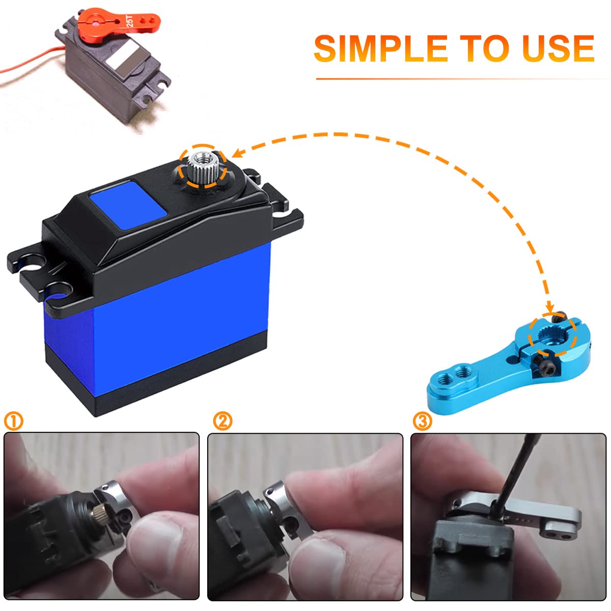 Servo Arm Horn RC Products 25T Alluminio Doppio bloccaggio Braccio dello sterzo in metallo 6 colori Modello RC Ricambi per motori per auto RC/Modello di barca/camion/aereo (12 pezzi)
