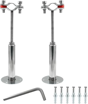 2 Pcs 1/2inch Adjustable Ceiling Support - Stainless Steel Pipe Bracket OD 15-19mm, Wall Mount Clamp Kit with Screws, Ideal for Pipe, Tube or Rod Fixing 100-200mm