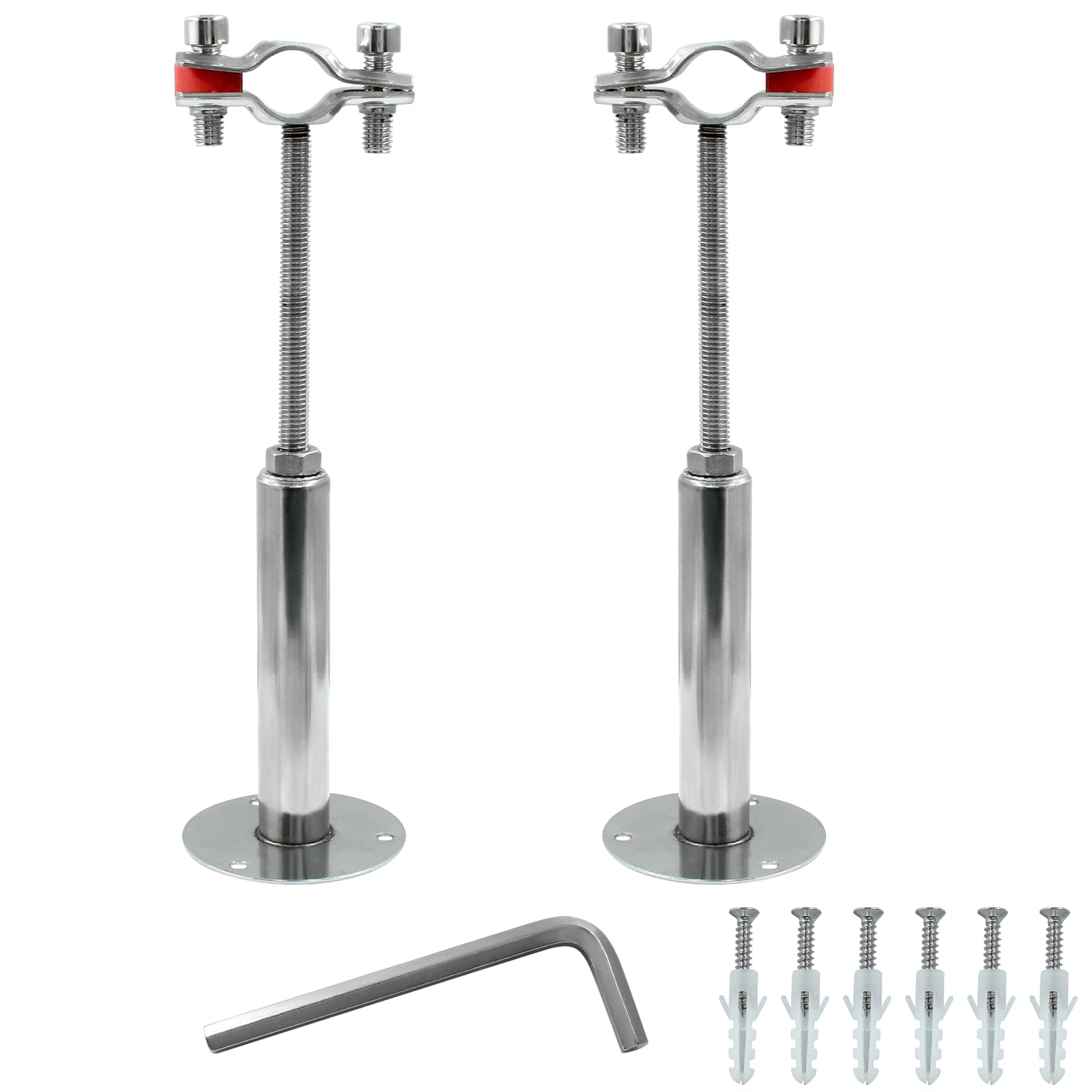 LifCratms 2 Pcs 1/2inch Adjustable Ceiling Pipe Support Stainless Steel Pipe Bracket OD Pipe 15-19mm, Wall Mount Clamp Bracket Kit with Screws, Ideal for Pipe, Tube or Rod Fixing (100-200mm)