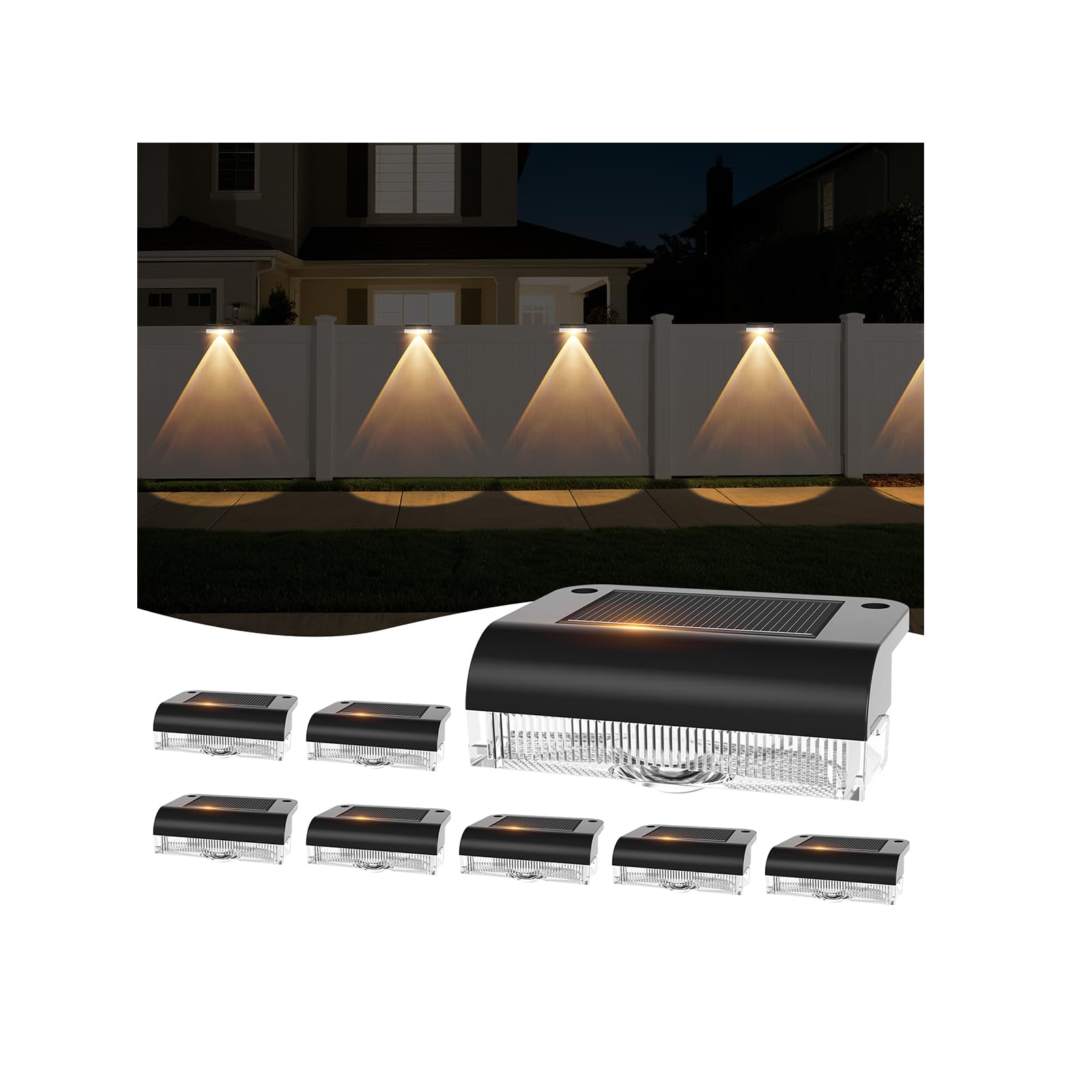 A.bigwhale Solar Zaunleuchten für Außen, Solar Wandleuchte Aussen, 8 Stück LED Solarleuchten für Außen, Solarlampen Wandlampe Solarwandleuchte für Treppen, Stufen, Zäune, Geländer, Hof, Terrasse