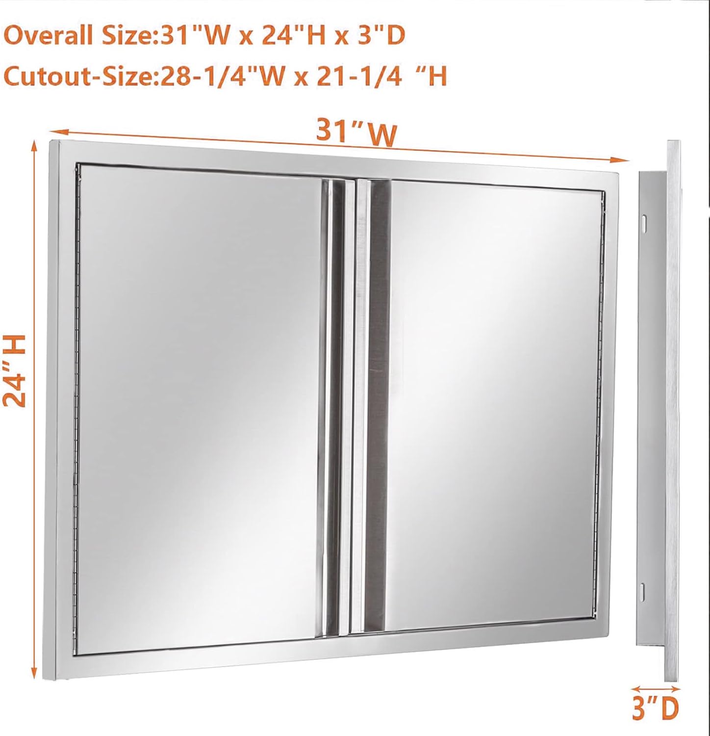 Outdoor Kitchen Doors 31W x 24H Inch, Stainless Steel Doors for Outdoor Kitchens,Ideal for BBQ Island, Grilling Station, Outdoor Cabinet with Flush Mounted BBQ Access Door.