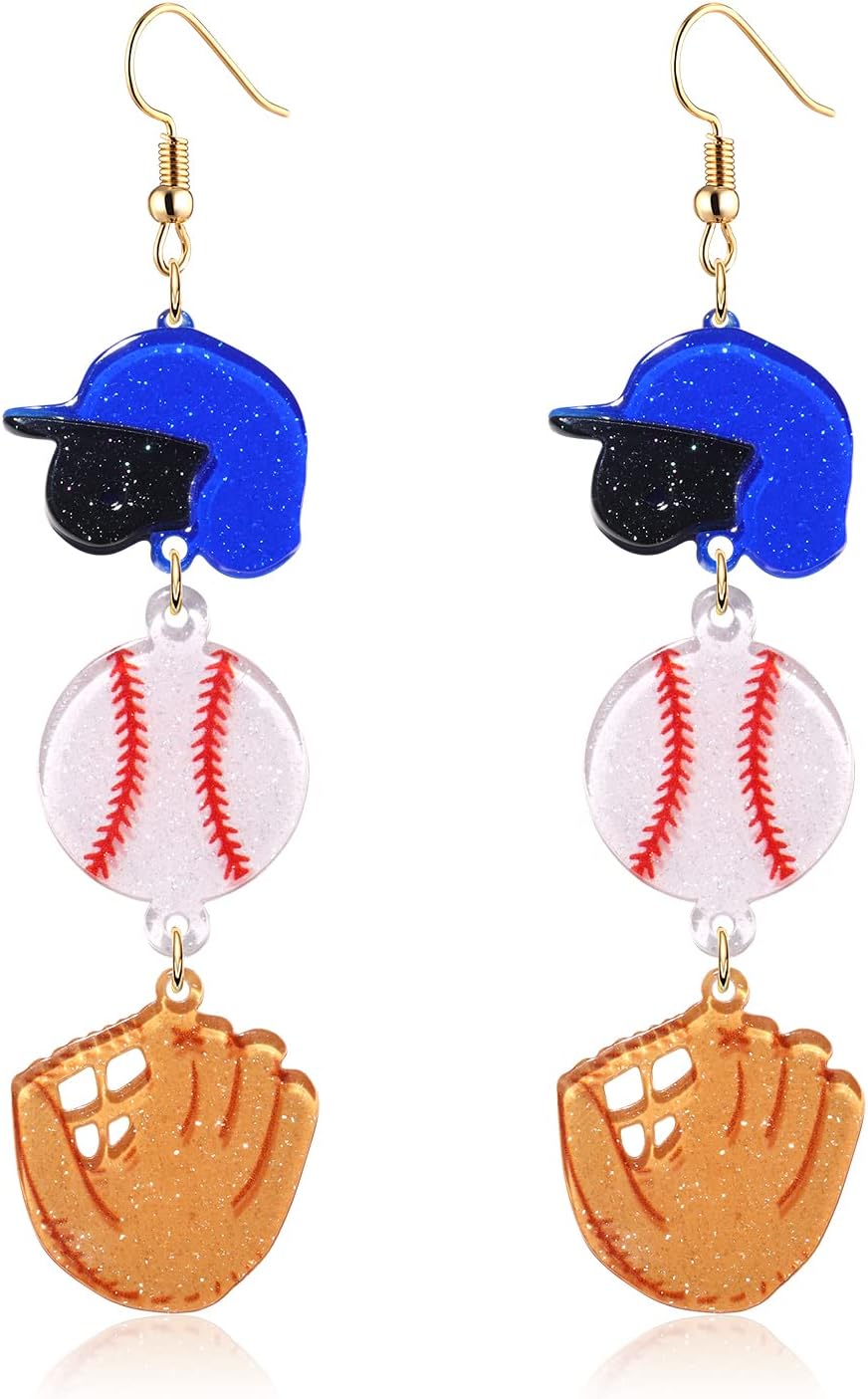 Sports Earrings Fun Acrylic Basketball Baseball Soccer Drop Dangling Earrings for Women Hypoallergenic Games Day Dangle Earrings Jewelry for Sports Fans